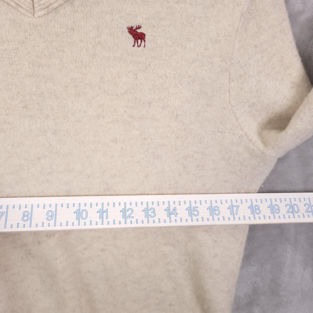 Abercrombie & Fitch Wool Sweater Womens Medium White V Neck Muscle Fit Knit - Picture 7 of 13